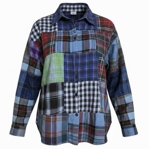 Earthbound Trading Co Patchwork Flannel Button Up Shirt Women's Size XL